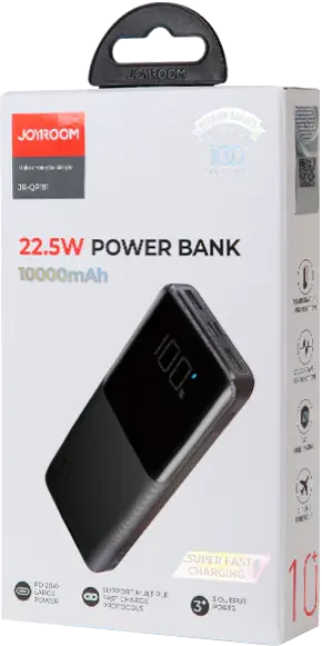 باور بانك جوي روم، 10000 ملي أمبير، شاشة رقمية، يو اس بي نوع سي، أسود، JR-QP191