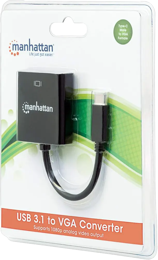 Manhattan USB-C to VGA Converter, Black, CV295