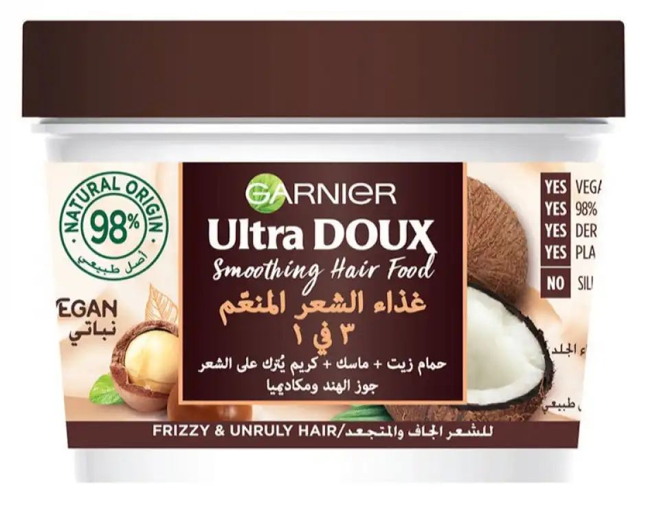 مستحضر ترطيب الشعر بخلاصة جوز الهند والماكاديميا من غارنييه الترا دوكس 3 في 1 للشعر الجاف والمتجعد 390 مل
