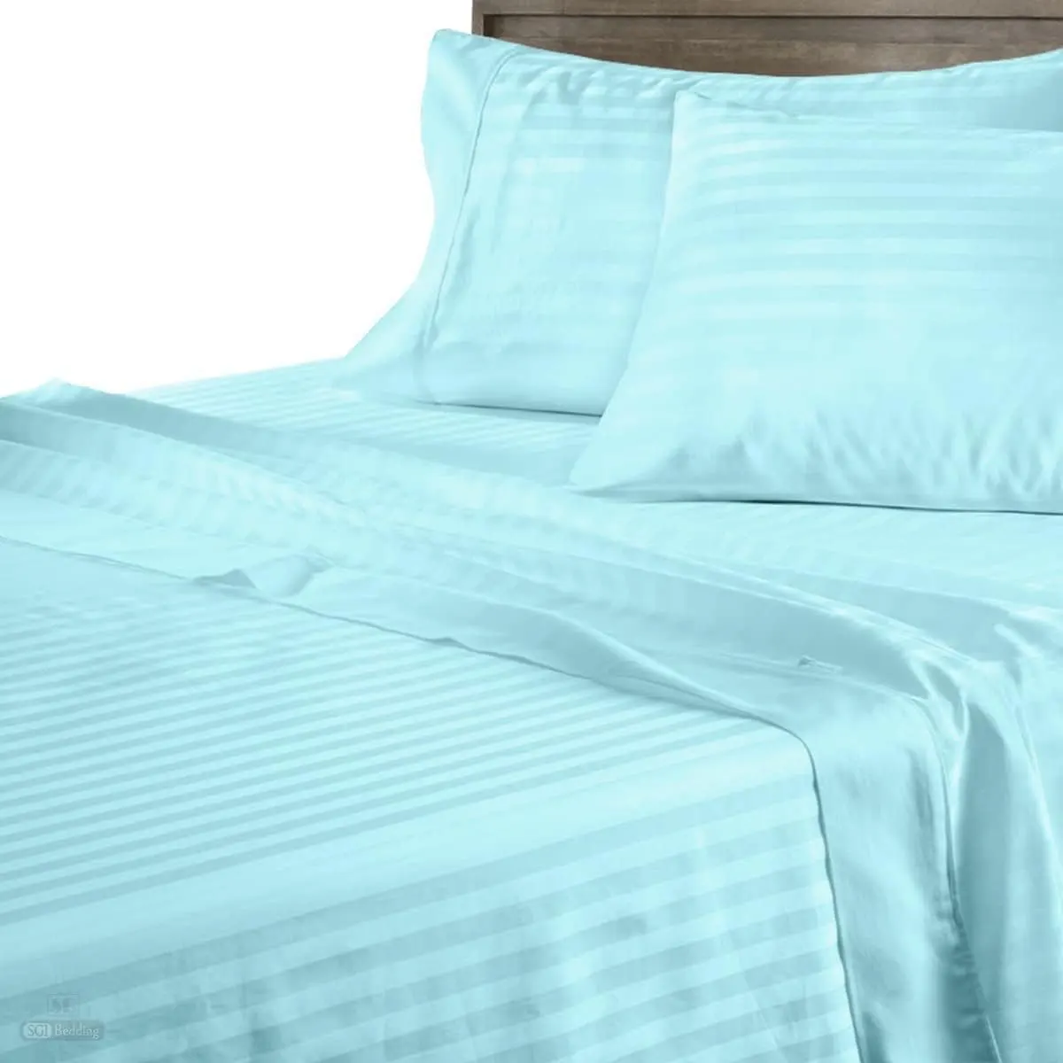 Classy Stripe Fitted Sheet Set, Size 180*200 cm, 4 Pieces, light blue