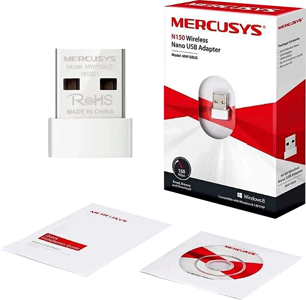 Mercusys Wireless Nano Adapter, USB 2.0, 150Mbps, White, MW150US