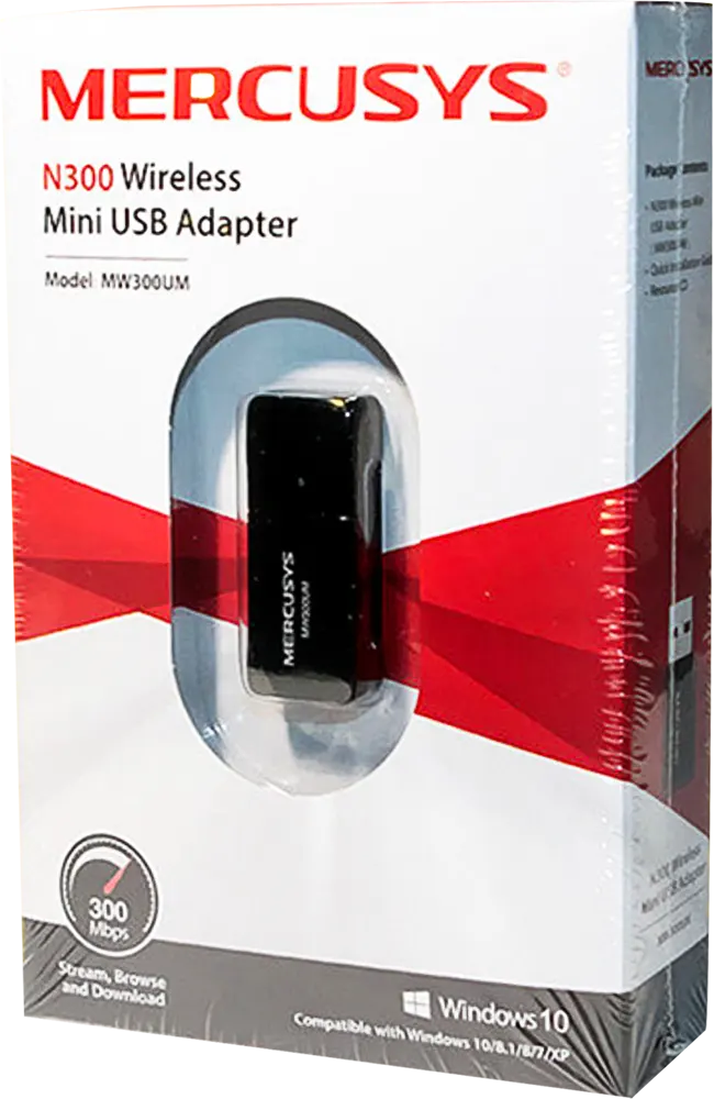 Mercusys Wireless Mini Adapter, USB 2.0, 300Mbps, Black, MW300UM
