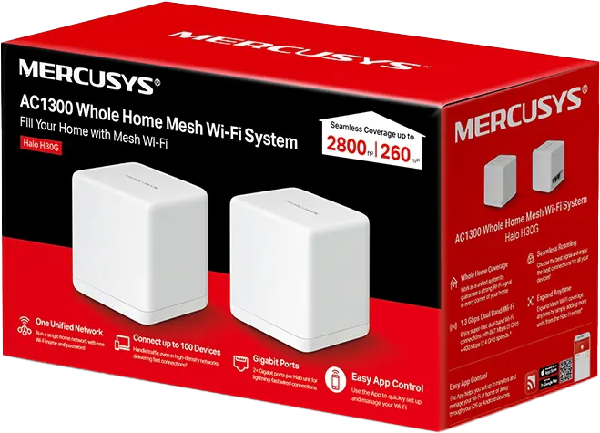 Mercusys Whole Home Mesh Wi-Fi System, 2-Pack, White, Halo H30G