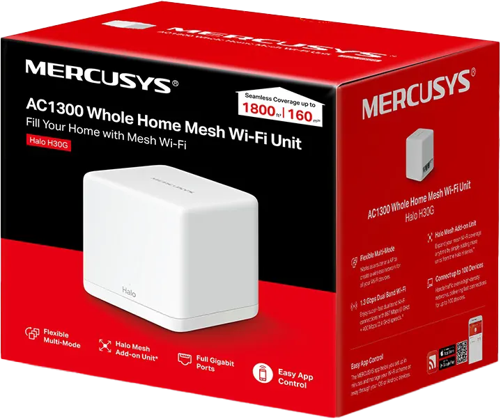 Mercusys Whole Home Mesh Wi-Fi System, 1-Pack, White, Halo H30G
