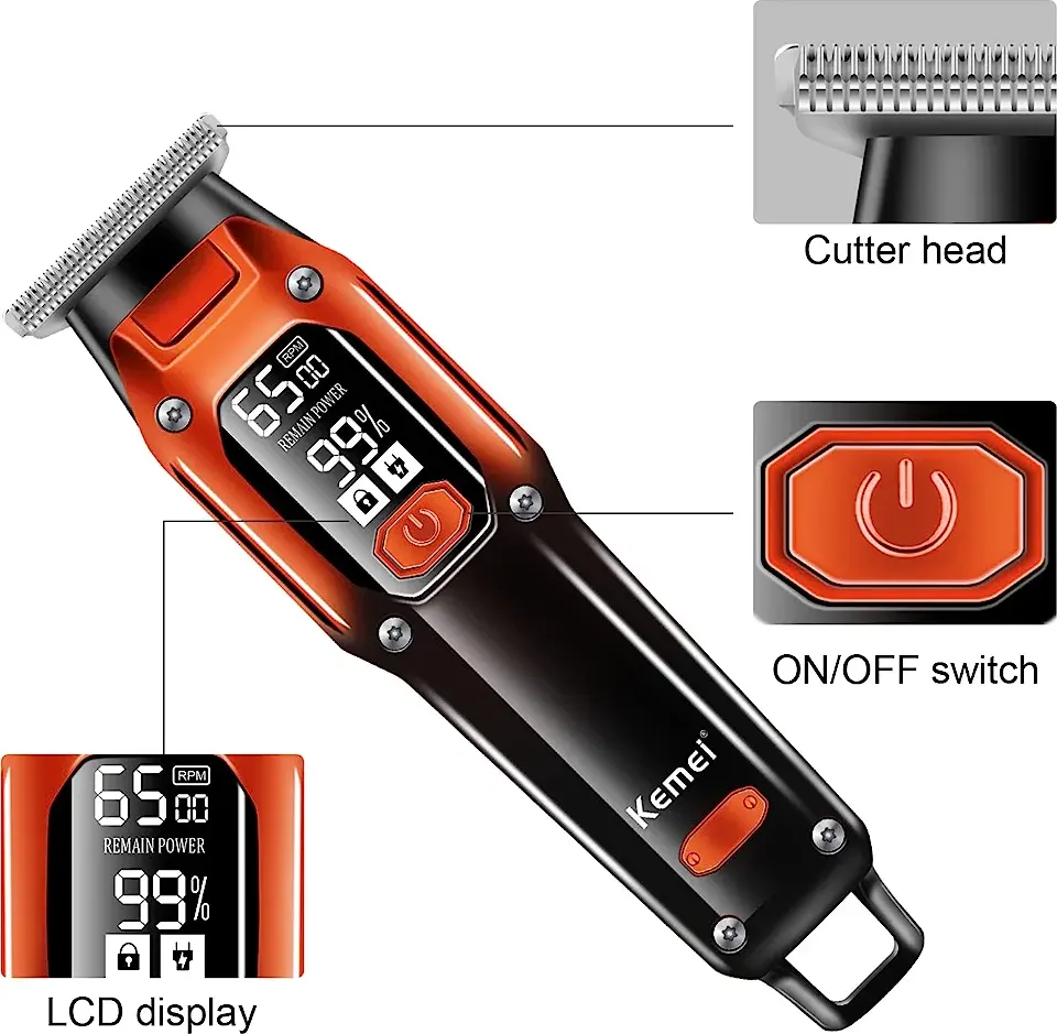 Kemei Hair Clipper, Rechargeable, LCD Display, KM-658