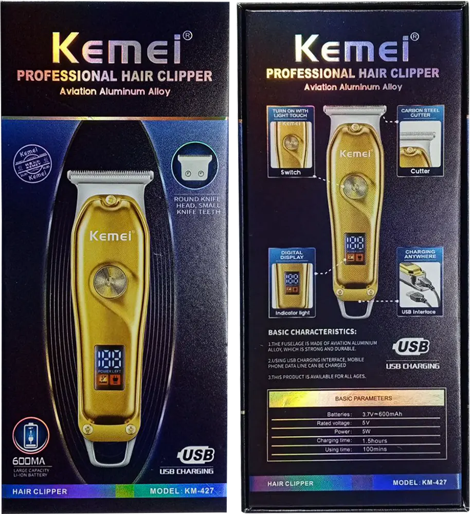 Kemei Hair Clipper, Rechargeable, LCD Display, KM-427