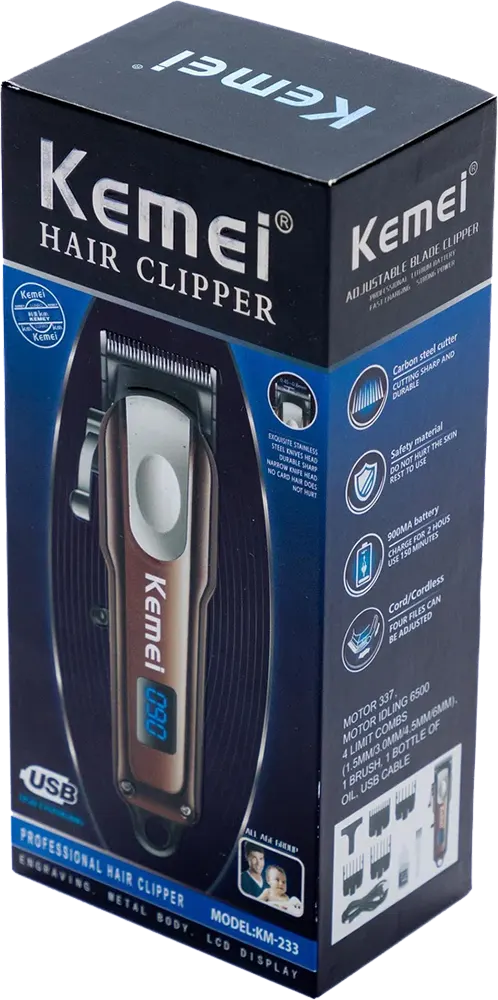 Kemei Hair Clipper, Rechargeable, LCD Display,  KM-233