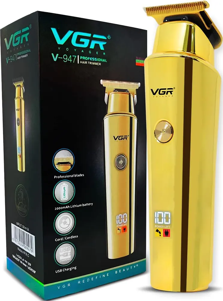 Beard Trimmer VGR, Rechargeable, Digital Display, Gold, V-947