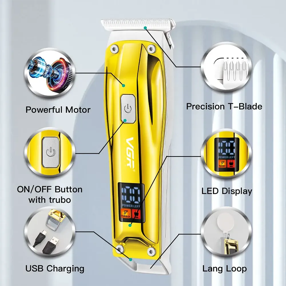 ماكينة حلاقة VGR للشعر، قابلة للشحن، شاشة LCD ، موديل V-956
