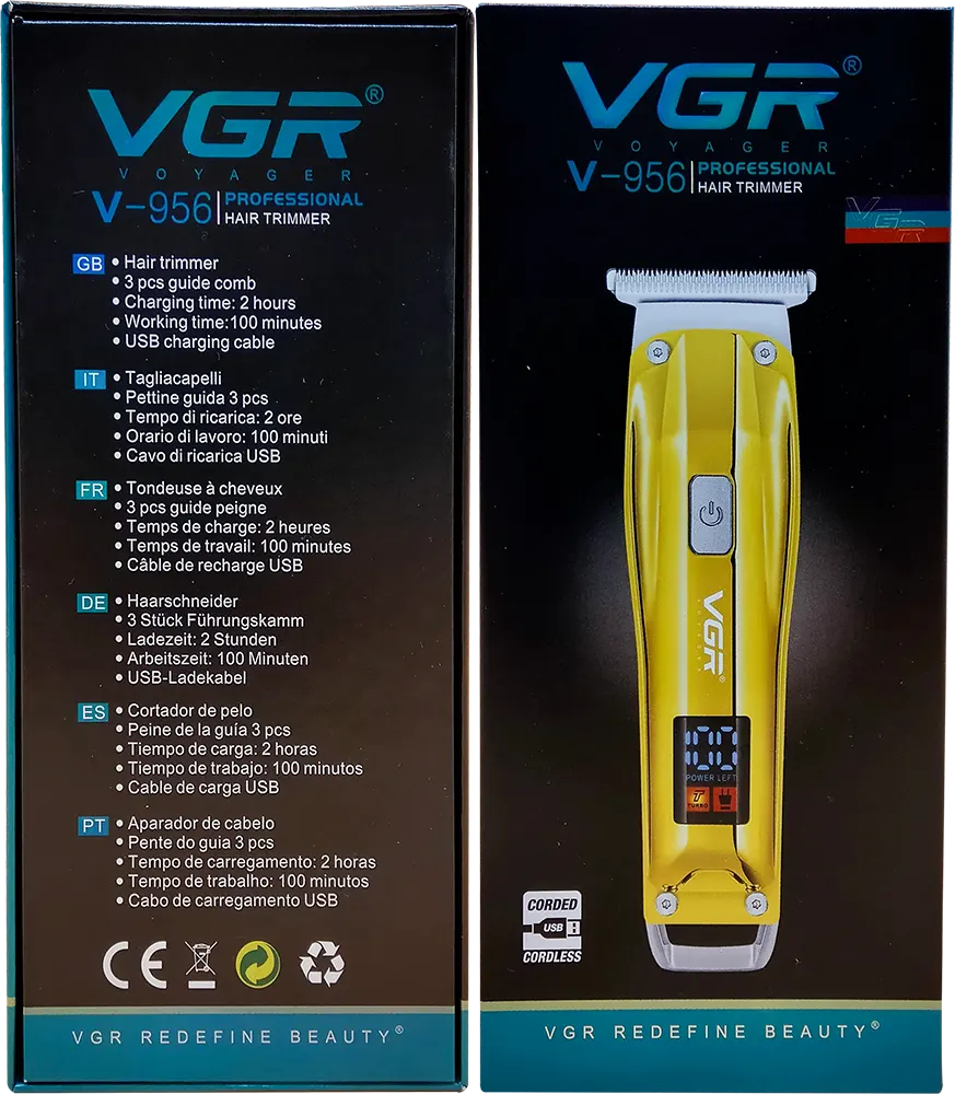 ماكينة حلاقة VGR للشعر، قابلة للشحن، شاشة LCD ، موديل V-956