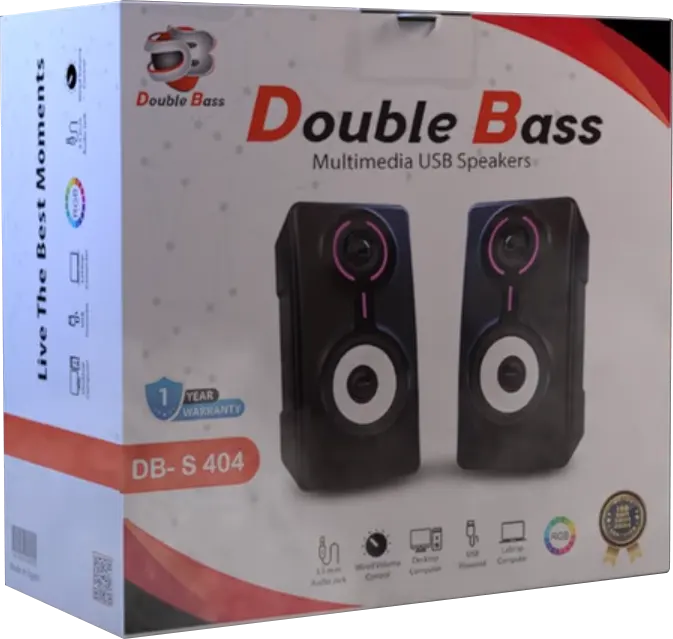 Double Bass Wired USB Multimedia Speaker For PC ,RGB Light, Black, DB-S404
