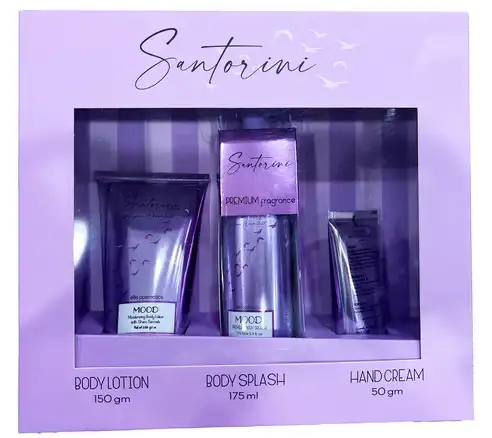 مجموعة مود سانتوريني (لوشن للجسم 150 جم، بودي سبلاش 175 مل، كريم لليدين 50 جم)