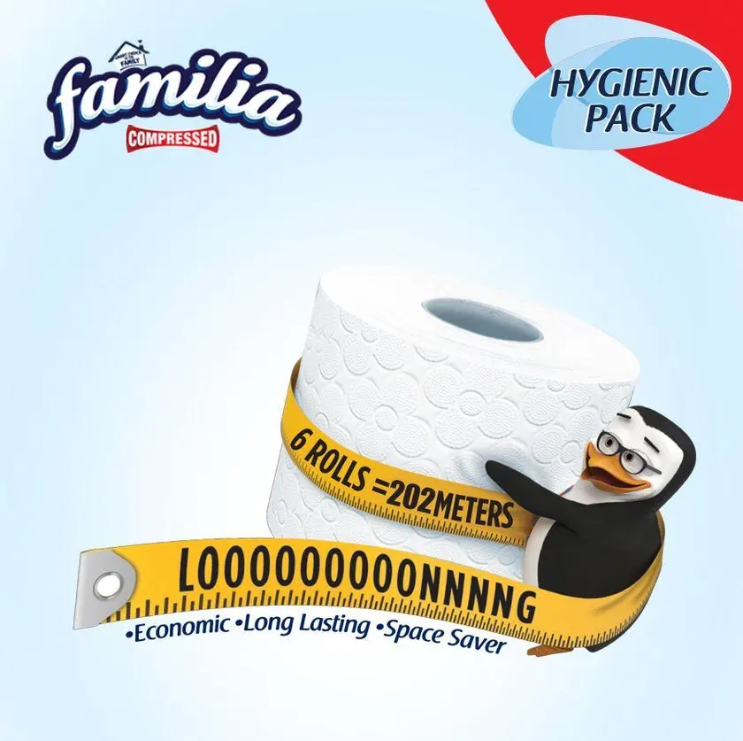 Familia compressed toilet tissue, 2 layers, 6 rolls