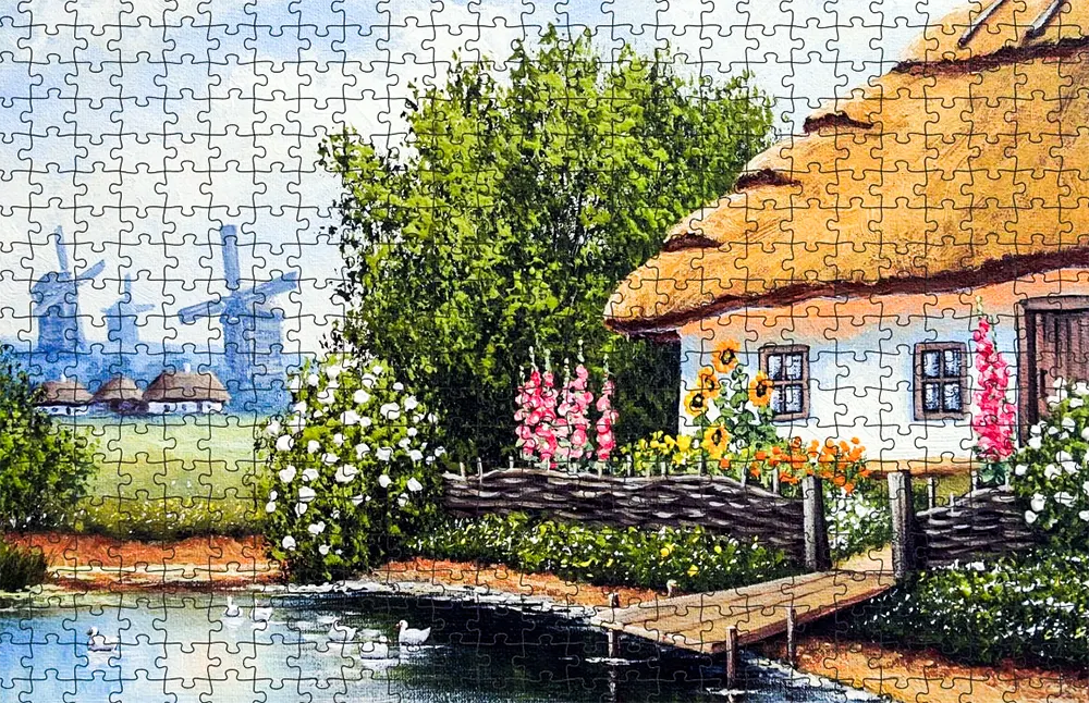 Fluffy Bear Lake House Oil Painting Puzzle, 300 Pcs, 5033