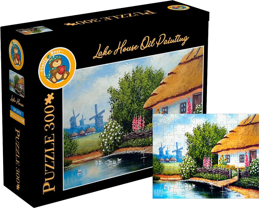 Fluffy Bear Lake House Oil Painting Puzzle, 300 Pcs, 5033