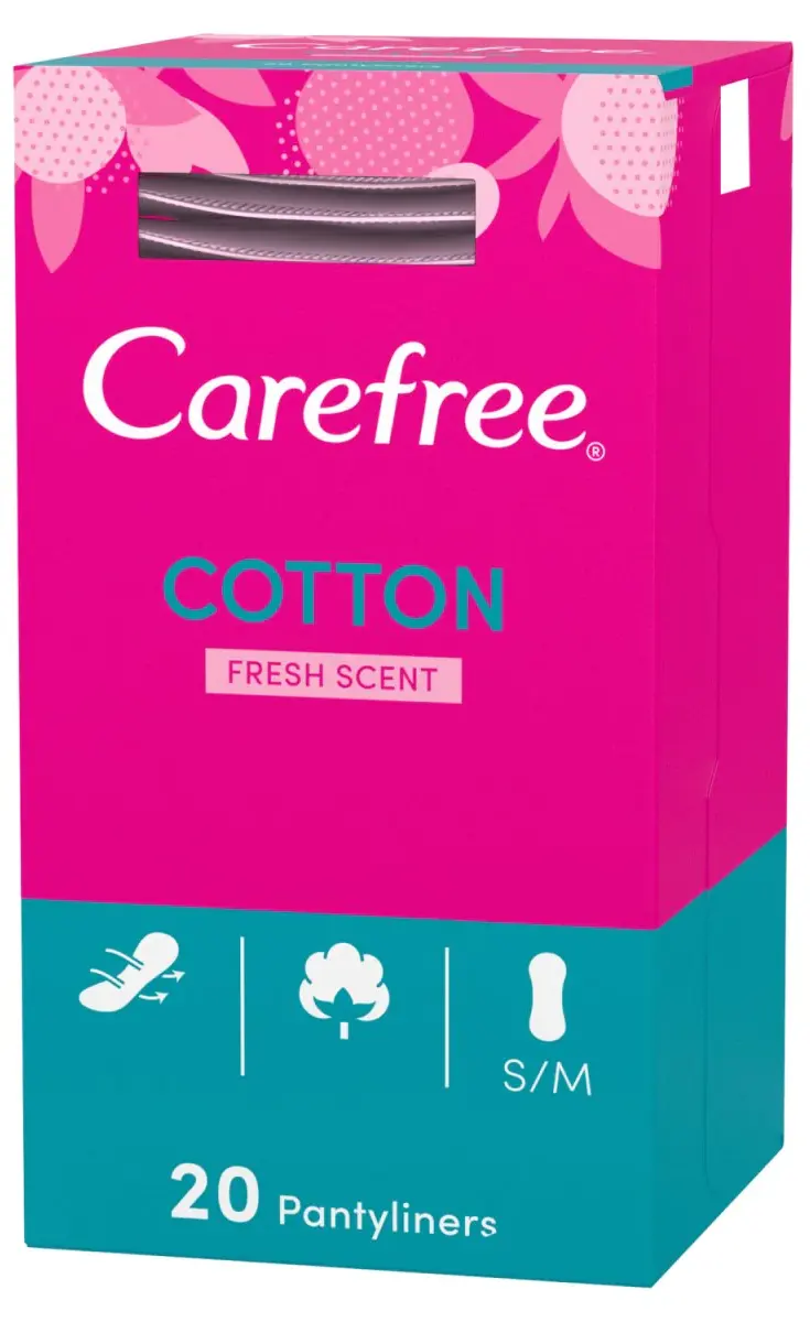 Carefree Cotton Fresh Daily Panty Liners, Medium Size, 20 Pieces
