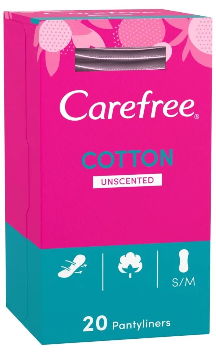Carefree Cotton Daily Panty Liners, Medium Size, 20 Pieces