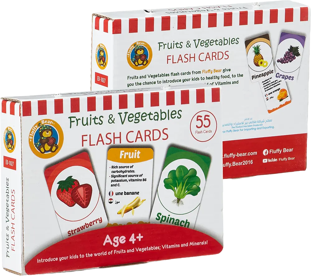 Fluffy Bear Fruits & Vegetables Flash Cards, 55 Piece, ED-1027