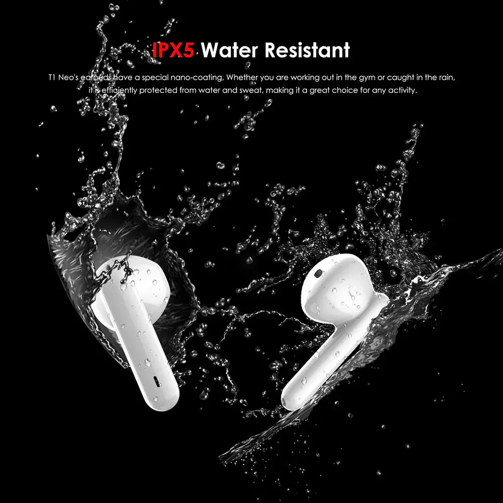 Itel T1 Neo True Wireless In Ear Earbuds, Noise Cancellation, IPX5 Water Resistant, 300mAh Battery, White
