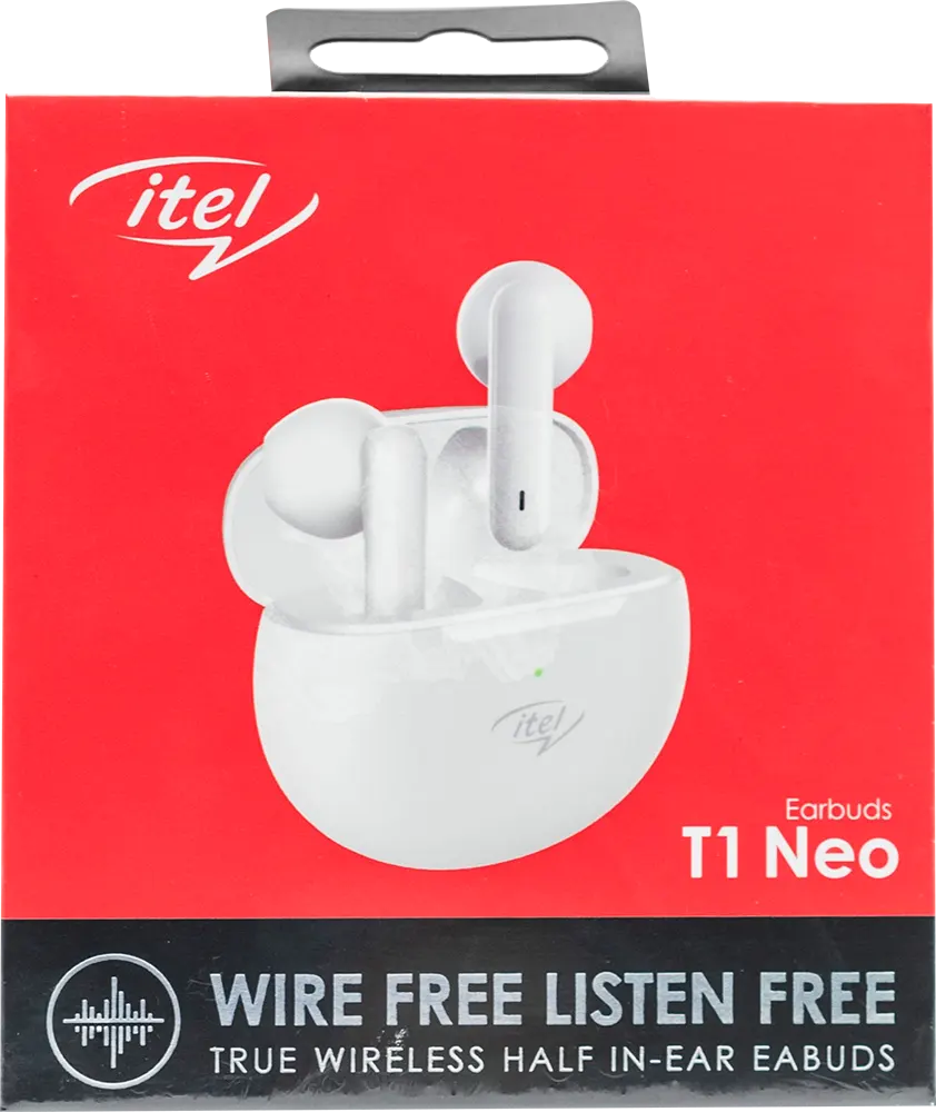 سماعات أذن لاسلكية ايتل T1 نيو ترو اللاسلكية، إلغاء الضوضاء، مقاومة للماء IPX5، بطارية 300 مللي أمبير، أبيض
