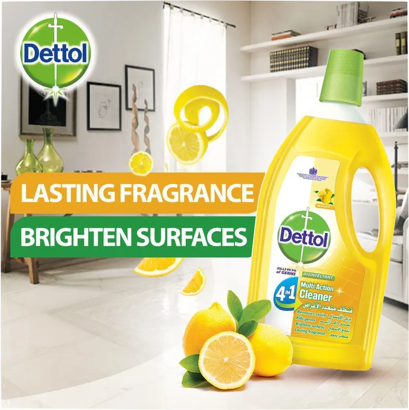 Dettol Antifungal Multi-Purpose Cleaner and Sanitizer 4 in 1, Lemon Scent, 200 ml