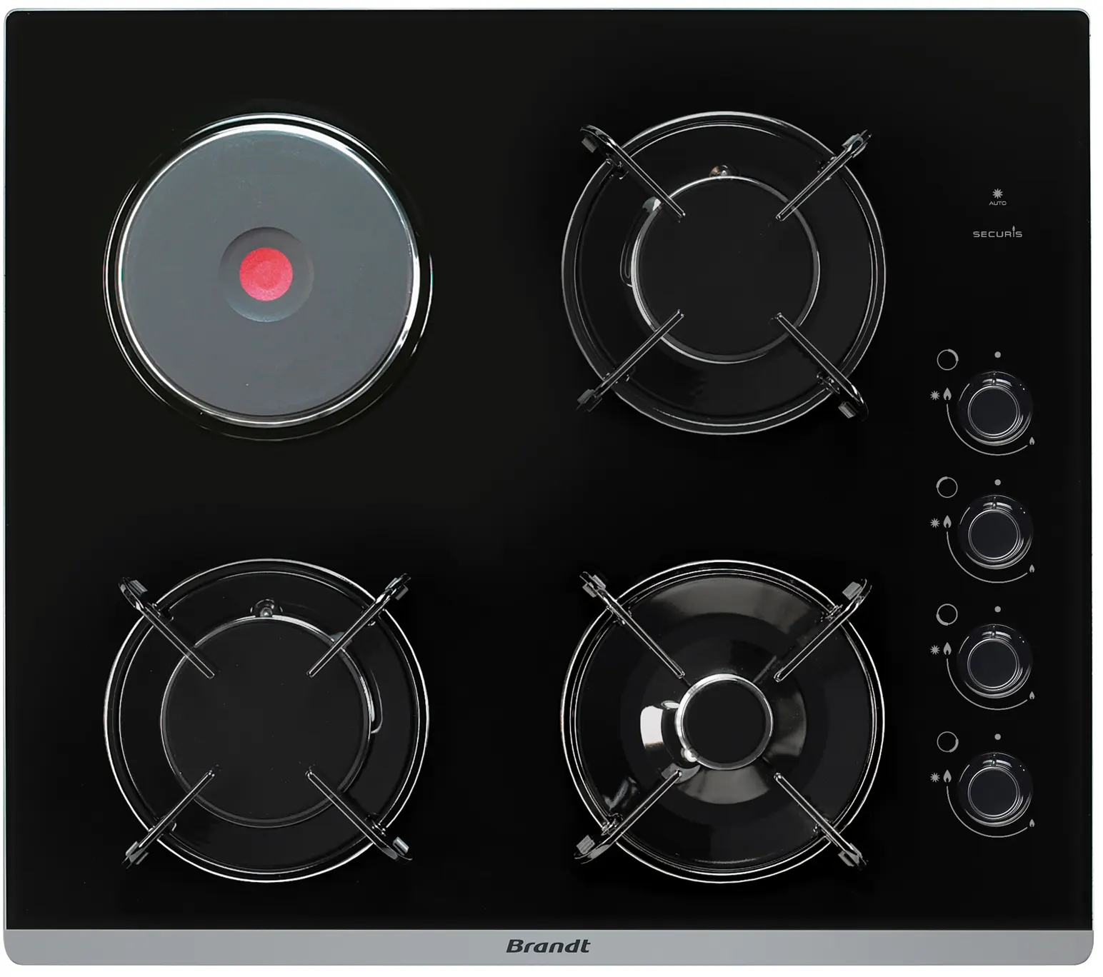 Brandt Built-In Hob, 60 cm, 3 Gas Burners + 1 Electric Burner, Black, BPG6413BM