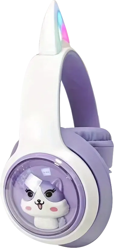 Wireless Headphone, Foldable ,LED Color Light, 3D Cute Cat Ear, Mic, Multi-color, Akz-07