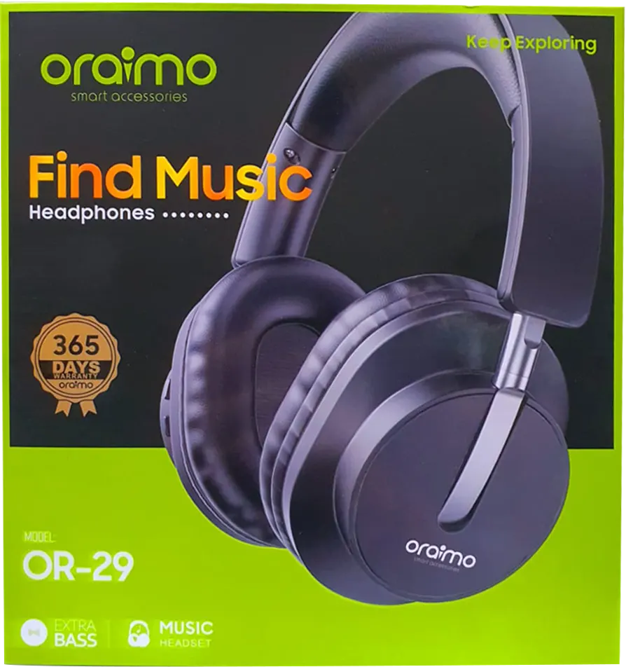 Oraimo Wireless Headphone, Bluetooth 5.0, Up To 20Hrs Playback, Black, OR-29