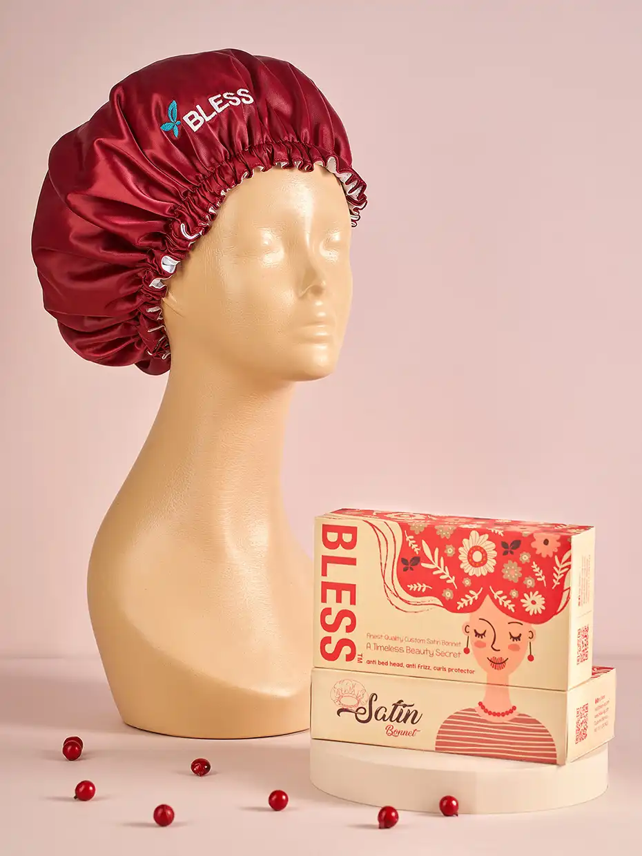 Bless satin bonnet maroon