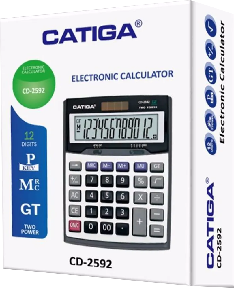 Catiga Desktop Calculator, 12 Digits, Grey, CD-2592
