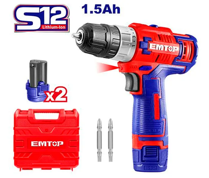 Emtop 12V Cordless Impact Driver, 2 x 1.5Ah, ECDL12620