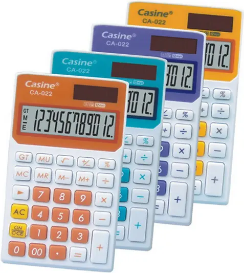 Pocket Calculator Casine, 12 Numbers, 2 Power Sources, Multi-}olor, CA-022