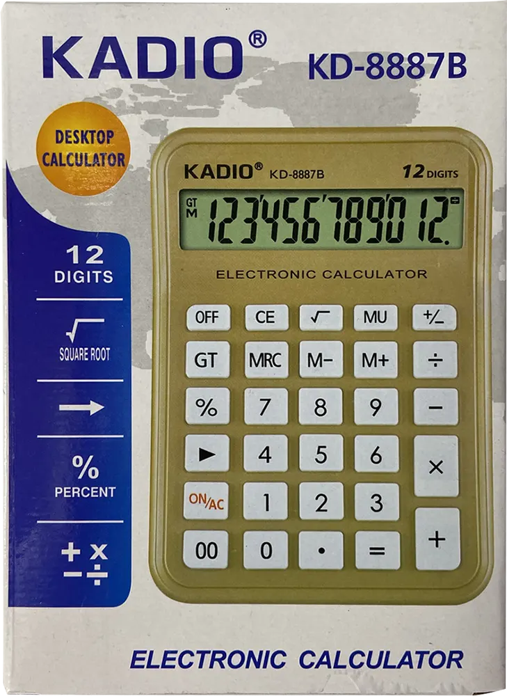 Kadio Desktop Calculator, 12 Digit, Gold-Silver, KD.8887B