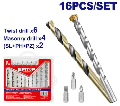 Emtop iron punch set, 16 pieces, ECBDB19165