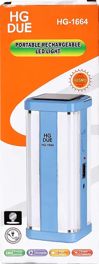 كشاف ليد محمول إتش جي ديو قابل للشحن، 4 لمبة، شحن بالطاقة الشمسية، ألوان متعددة، HG-1664
