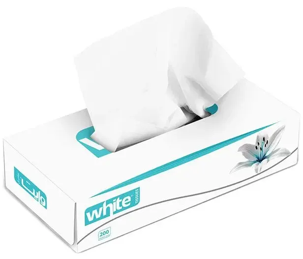 White Pull-Out Box Tissues, 3 Layers, 200 Tissues Elghazawy Shop