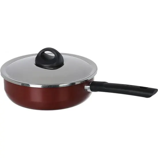 مقلاة تحمير بغطاء تيفال من زهران مقاس 24 بيد واحدة - أحمر