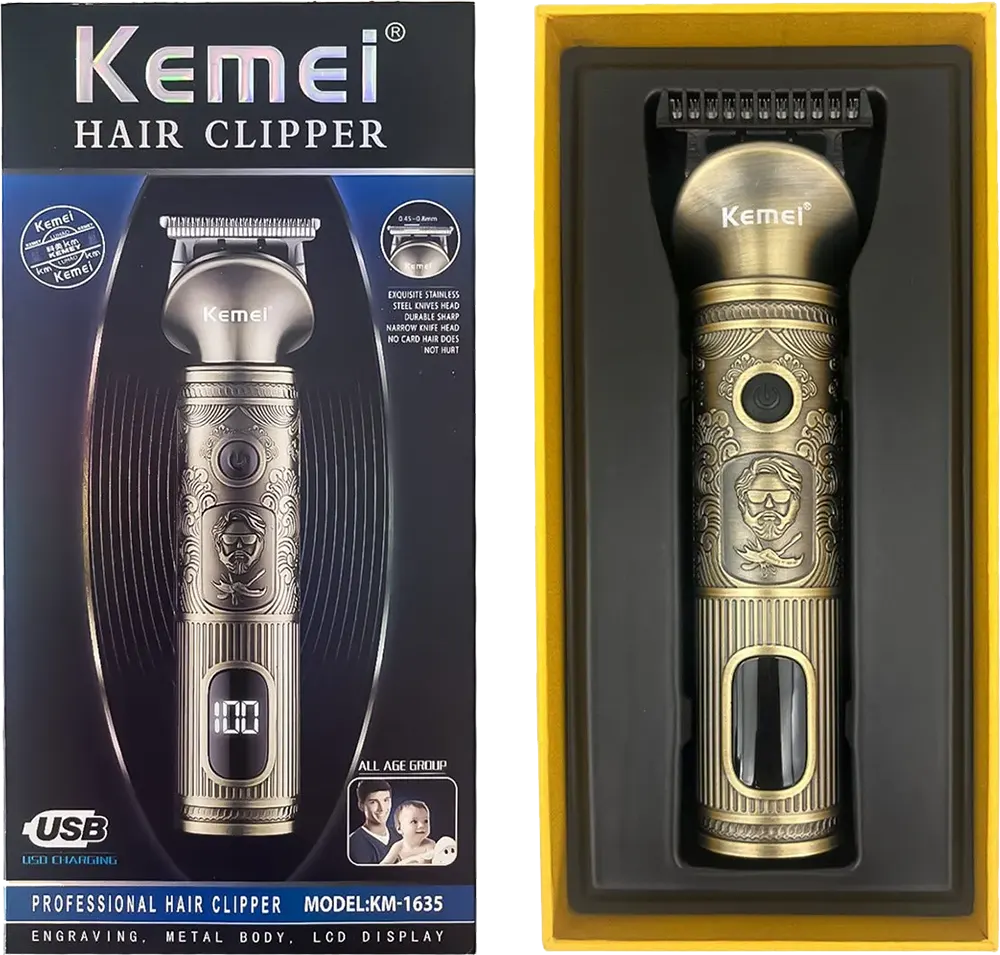 Kemei Beard Trimmer, Rechargeable, Gold, KM-1635