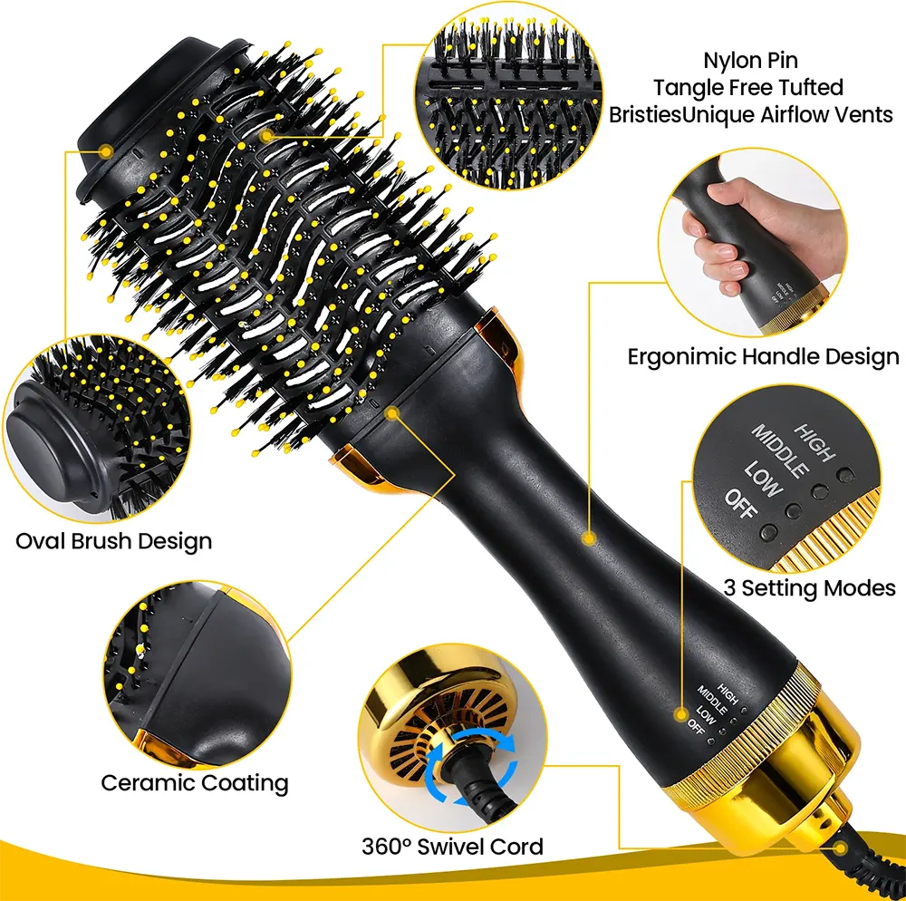 One Step Rotating Hair Brush 900 Watt, Black*Gold