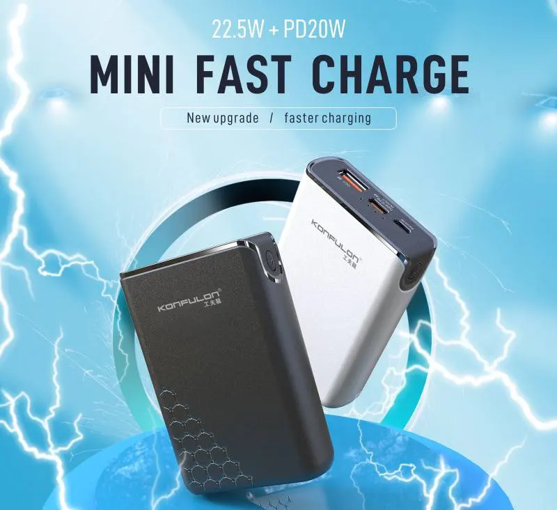 Konfulon Power Bank, 10000 mAh, 5V, 22.5W, Black-White, A6Q
