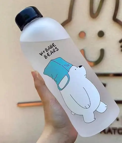 Plastic water bottle for the refrigerator, panda shape, with roll cap - white