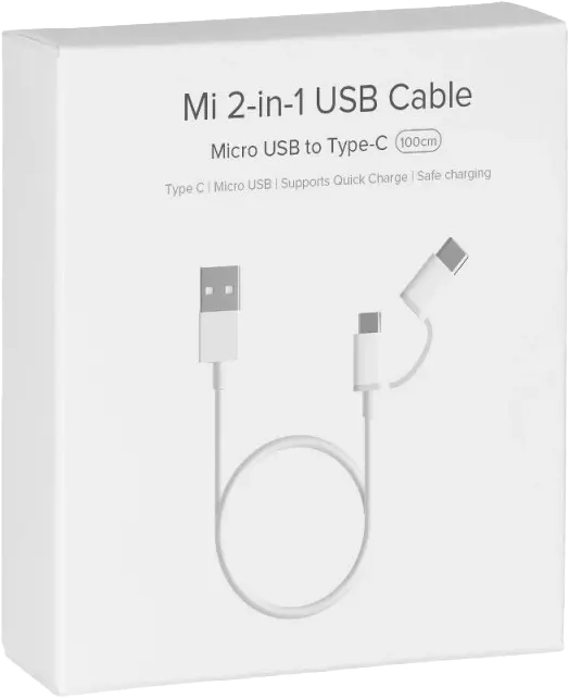 Redmi MI 2in1 USB Cable Micro USB TO Type-C, 100cm, White