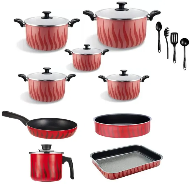 Zahran Tefal Tempo Cookware Set, 19 Pieces, Dark red