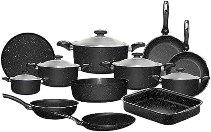 Glory Blue Granite Cookware Set, 17 Pieces, Black