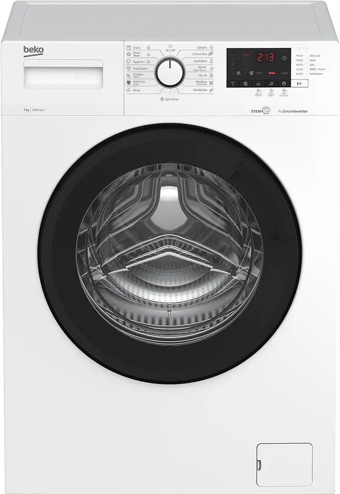 Beko Full Automatic Washing Machine, Front Loading, 7 Kg, 1000 Rpm, Digital Display, Inverter, White, WTV 7512 XWCI