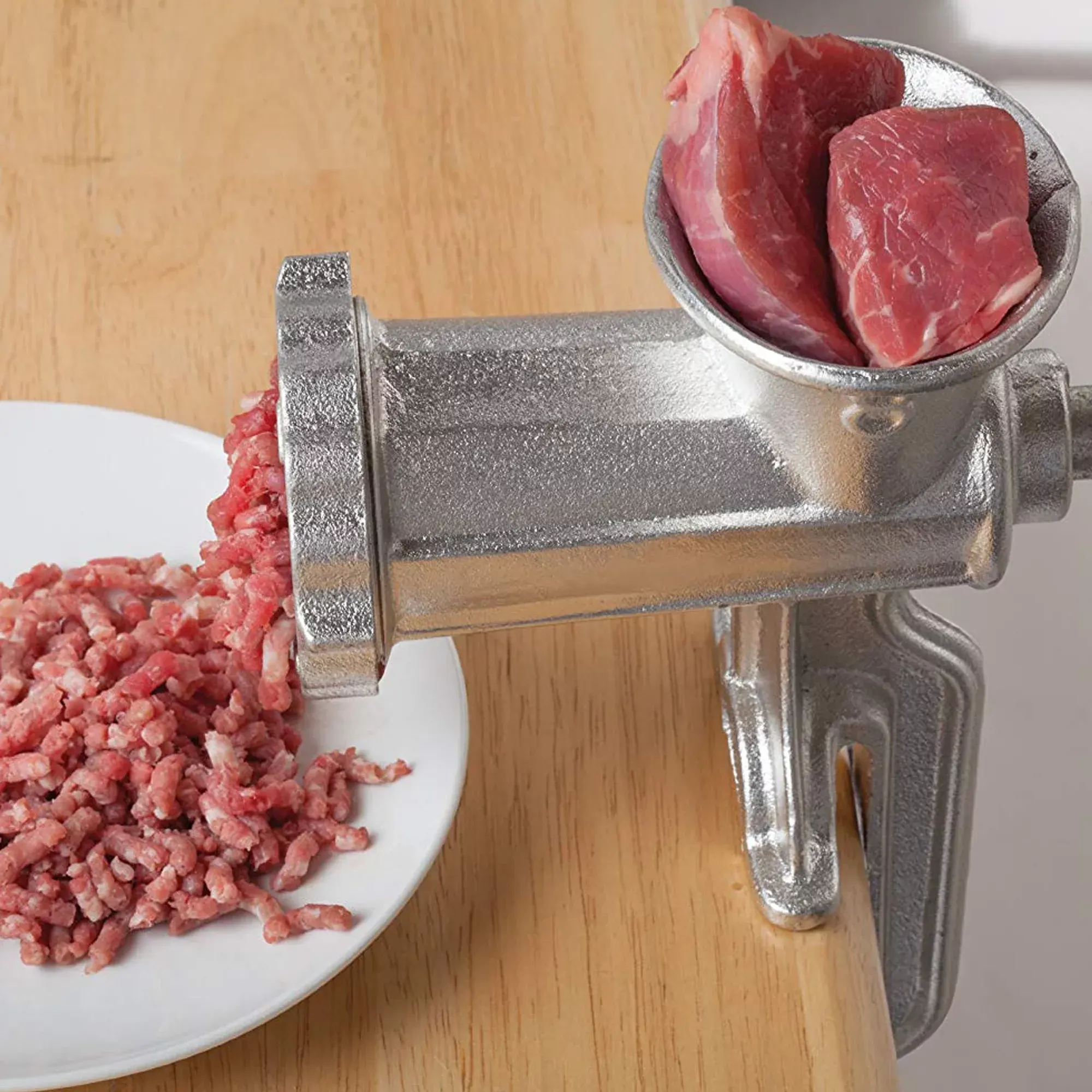 Lux manual meat grinder, cast iron, silver