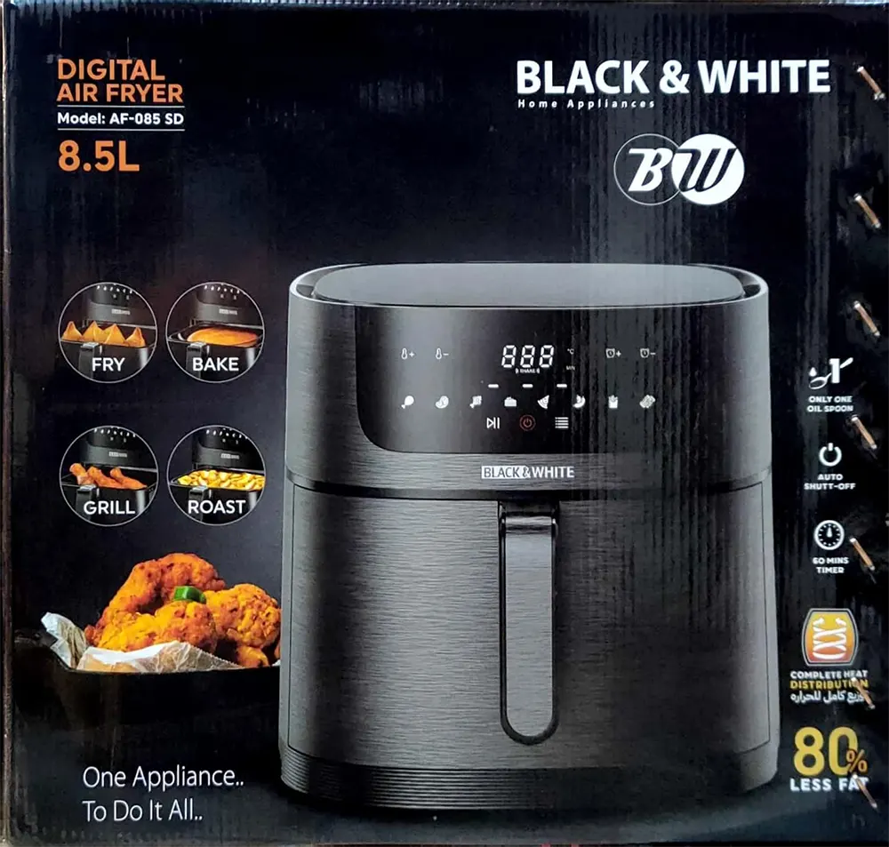 Black and White Air Fryer without Oil, 1800 Watt, 8.5 Liters, Touch Digital Display, Black, AF-085 SD