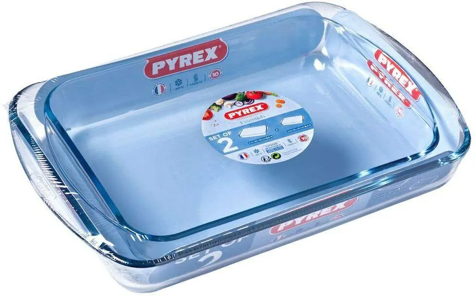 Pyrex rectangular casserole set, 2 pieces, transparent