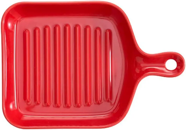 مقلاة شوي بورسلين بيد - أحمر