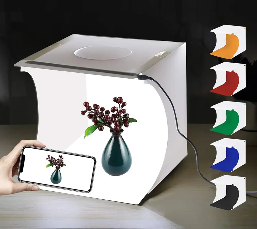 خيمة تصوير منتجات  ليد قابلة للطي، 40 سم، أسود